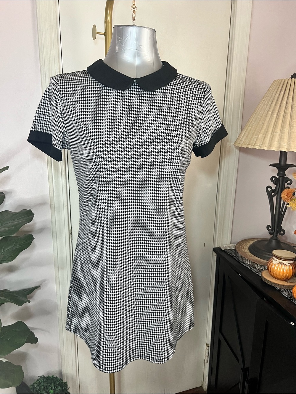 Black & White Houndstooth Peter Pan Collar Dress
